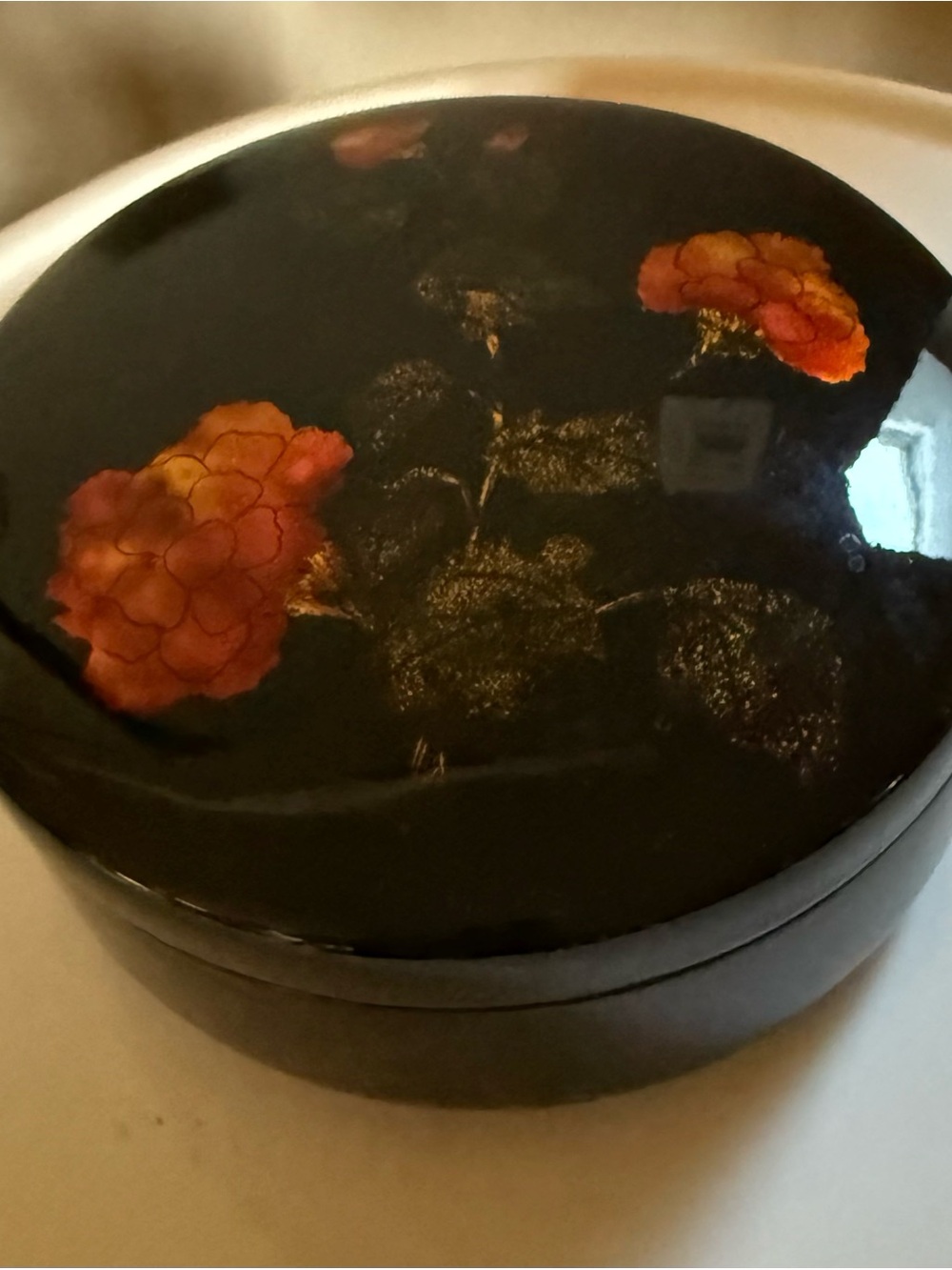 Vintage Japanese Lacquer Black Floral Jewelry Box - Picture 7 of 8
